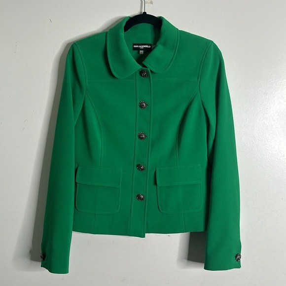 Karl lagerfeld green metallic button jacket size 6 - Picture 11 of 11